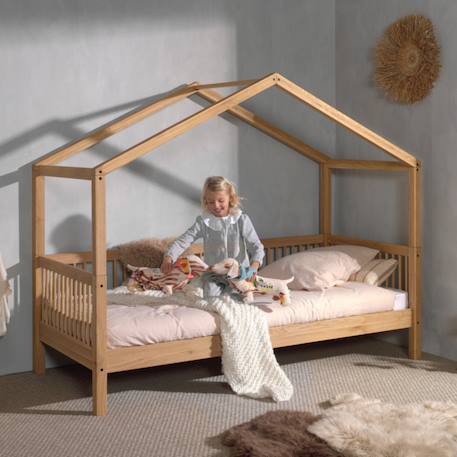 Lit cabane en chêne massif  romane Bois naturel 1 - vertbaudet enfant 