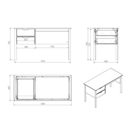 Bureau à deux tiroirs pin massif leopold Blanc 6 - vertbaudet enfant 