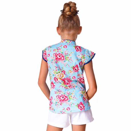 Blouse    fleurie  à col mao  annam Bleu turquoise rose fuchsia 6 - vertbaudet enfant 