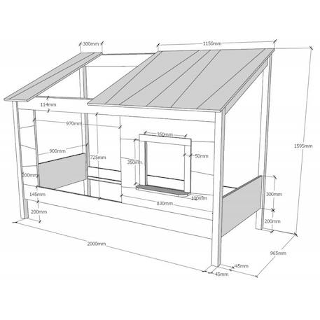 Lit cabane avec façade et fenêtre imitation bois  henrik Blanc 4 - vertbaudet enfant 
