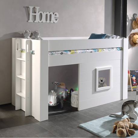 Lit cabane mi-hauteur imitation bois  henrik Blanc 1 - vertbaudet enfant 
