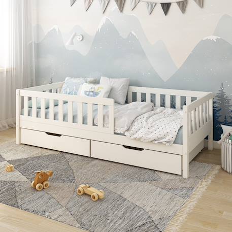 Lit banquette avec tiroirs pin massif  charlie Blanc+Bois 1 - vertbaudet enfant 