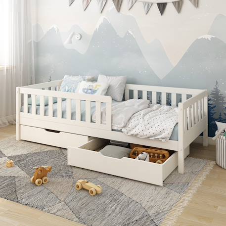 Lit banquette avec tiroirs pin massif  charlie Blanc+Bois 2 - vertbaudet enfant 