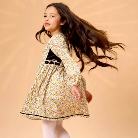 Robe liberty  à manches longues   margot Jaune marron 2 - vertbaudet enfant 