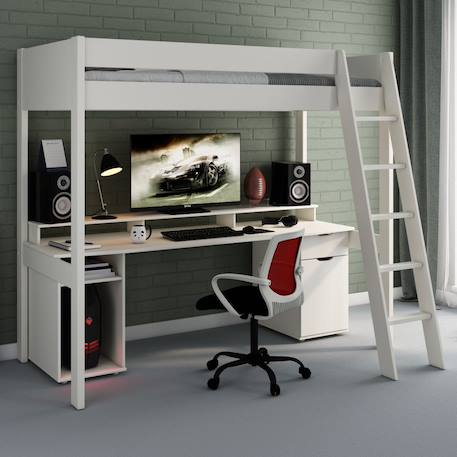 Lit mezzanine avec bureau pin massif  edouard Blanc 1 - vertbaudet enfant 