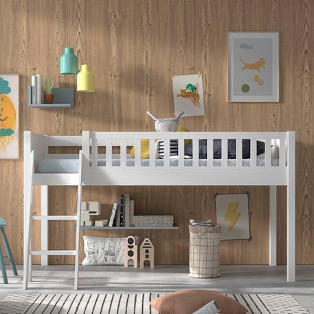 Lit mi-hauteur en pin massif et imitation bois  axel Blanc 2 - vertbaudet enfant 