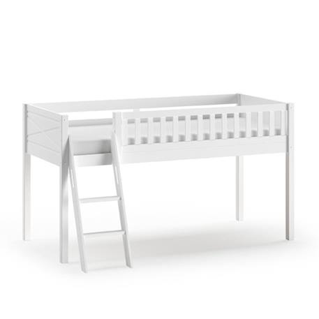 Lit mi-hauteur en pin massif et imitation bois  axel Blanc 3 - vertbaudet enfant 