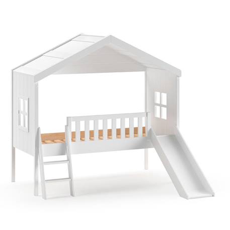 Lit cabane surélevé avec toboggan imitation bois  axel Blanc 3 - vertbaudet enfant 