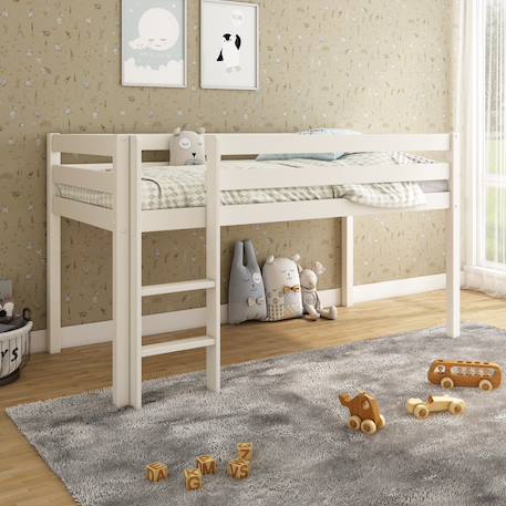 Lit mi-hauteur pin massif naturel  isidore Blanc+Bois 1 - vertbaudet enfant 