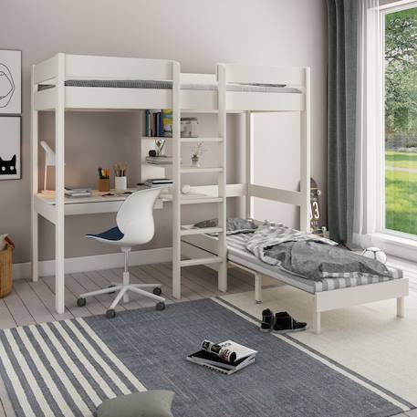 Lit mezzanine avec bureau et chauffeuse pin massif  basile Blanc+Gris 2 - vertbaudet enfant 