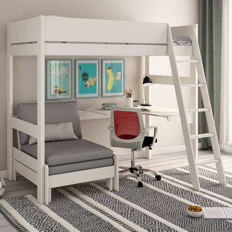 Lit mezzanine avec bureau et chauffeuse pin massif  colette Blanc 1 - vertbaudet enfant 