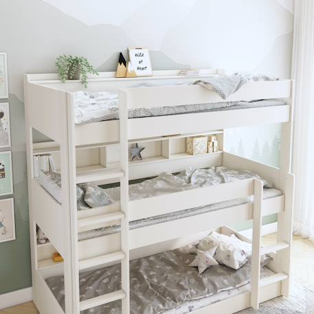 Lit superposé triple avec rangements pin massif  edouard Blanc 3 - vertbaudet enfant 