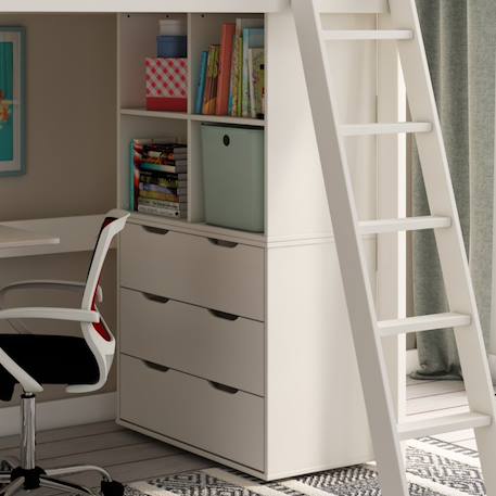 Lit mezzanine avec rangements et chauffeuse pin massif  colette Blanc 3 - vertbaudet enfant 