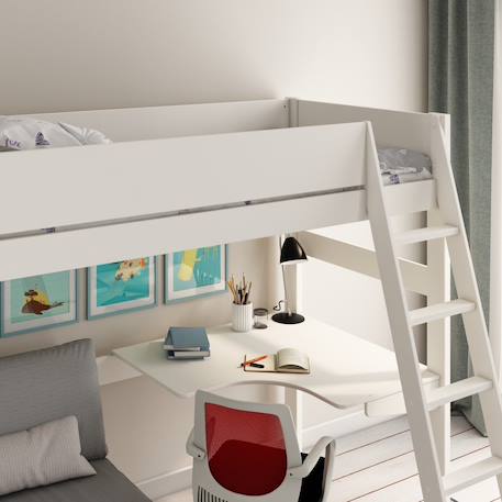 Lit mezzanine avec bureau et chauffeuse pin massif  colette Blanc 3 - vertbaudet enfant 
