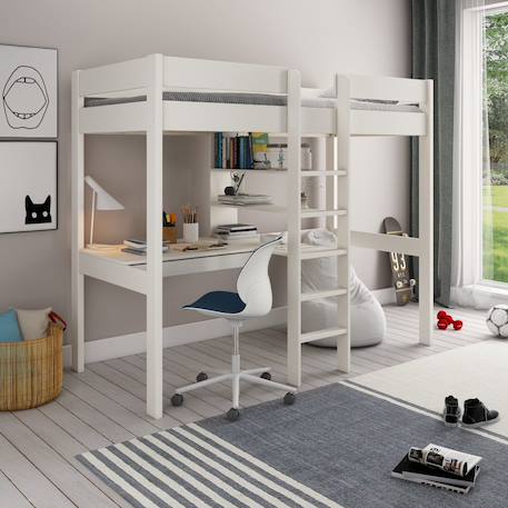 Lit mezzanine avec bureau pin massif  basile Blanc+Gris 1 - vertbaudet enfant 