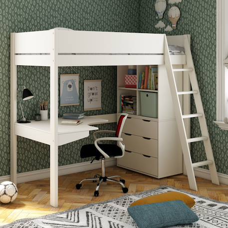 Lit mezzanine avec bureau et rangements pin massif  colette Blanc 1 - vertbaudet enfant 