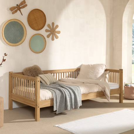 Lit banquette en chêne massif  romane Bois naturel 1 - vertbaudet enfant 