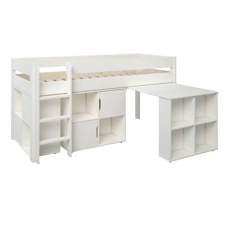 Lit mi-hauteur avec bureau et rangements pin massif  arthur Blanc 6 - vertbaudet enfant 