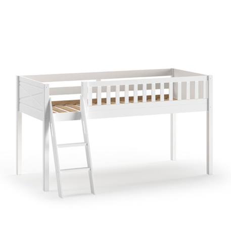 Lit mi-hauteur en pin massif et imitation bois  axel Blanc 4 - vertbaudet enfant 