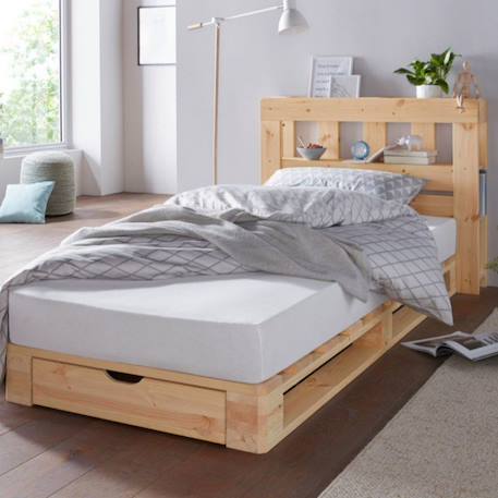 Lit palette avec tête de lit pin massif  siméon Bois naturel 1 - vertbaudet enfant 