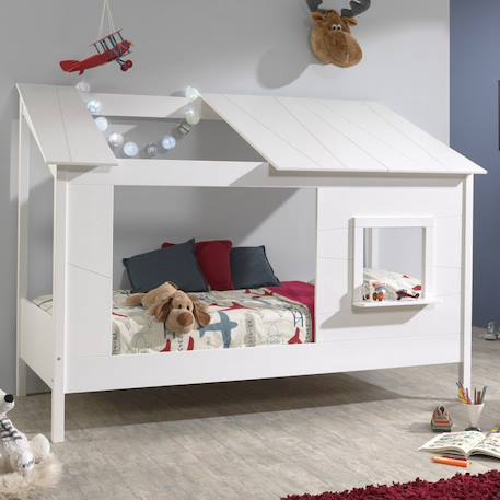 Lit cabane avec façade et fenêtre imitation bois  henrik Blanc 2 - vertbaudet enfant 