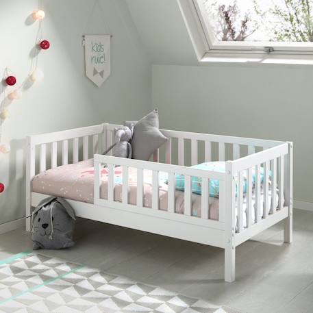 Petit lit enfant avec sommier en pin massif  suzon Blanc+Gris 1 - vertbaudet enfant 