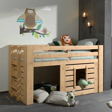 Lit cabane mi-hauteur en pin massif naturel  hary Bois naturel 1 - vertbaudet enfant 