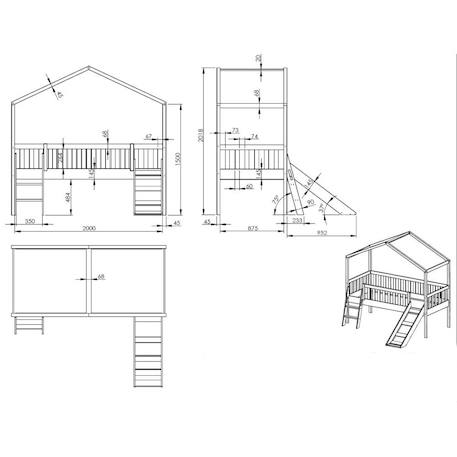 Lit cabane surélevé avec toboggan pin massif  axel Blanc 4 - vertbaudet enfant 