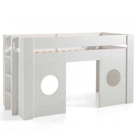 Lit cabane mi-hauteur façade 2 fenêtres imitation bois  henrik Blanc 2 - vertbaudet enfant 