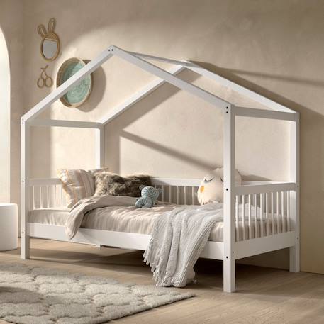 Lit cabane en hêtre massif  aubane Blanc 1 - vertbaudet enfant 