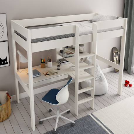 Lit mezzanine avec bureau pin massif  basile Blanc+Gris 2 - vertbaudet enfant 