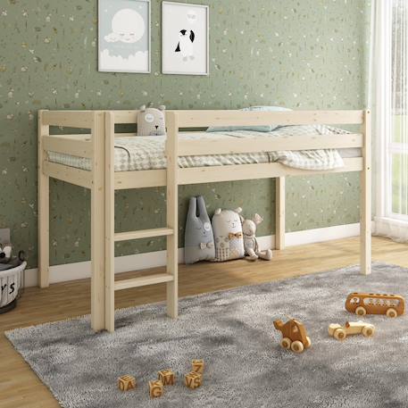 Lit mi-hauteur pin massif naturel  isidore Blanc+Bois 7 - vertbaudet enfant 
