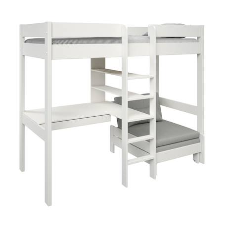 Lit mezzanine avec bureau et chauffeuse pin massif  basile Blanc+Gris 5 - vertbaudet enfant 