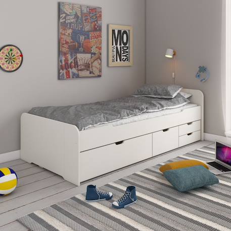 Lit multi-rangements pin massif  basile Blanc 1 - vertbaudet enfant 