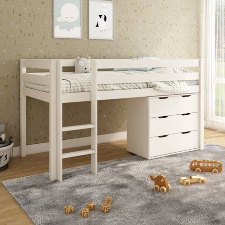 Lit mi-hauteur pin massif naturel  isidore Blanc+Bois 2 - vertbaudet enfant 
