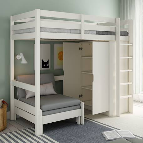 Lit mezzanine avec armoire et fauteuil convertible arthur Blanc+Blanc-bois 2 - vertbaudet enfant 