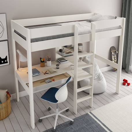 Lit mezzanine avec bureau pin massif  basile Blanc+Gris 3 - vertbaudet enfant 