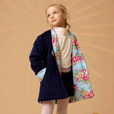 Veste chinoise    réversible fleurie   kim Bleu marine bleu turquoise+Bleu marine rouge 2 - vertbaudet enfant 