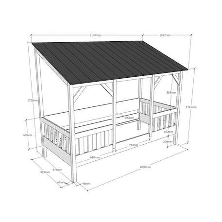 Lit cabane avec barrières et toit imitation bois  henrik Blanc 4 - vertbaudet enfant 