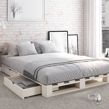 Lit palette avec tête de lit pin massif  siméon Blanc+Bois 2 - vertbaudet enfant 
