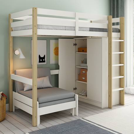 Lit mezzanine avec armoire et fauteuil convertible arthur Blanc+Blanc-bois 8 - vertbaudet enfant 
