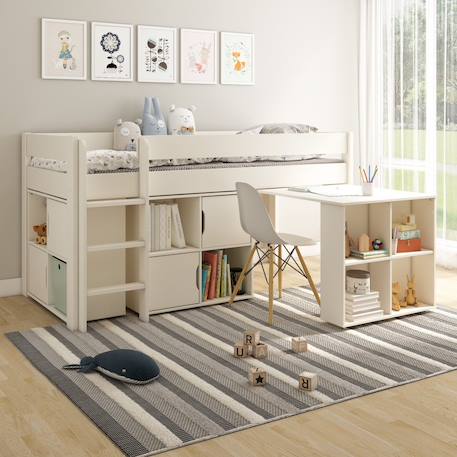 Lit mi-hauteur avec bureau et rangements pin massif  arthur Blanc 1 - vertbaudet enfant 