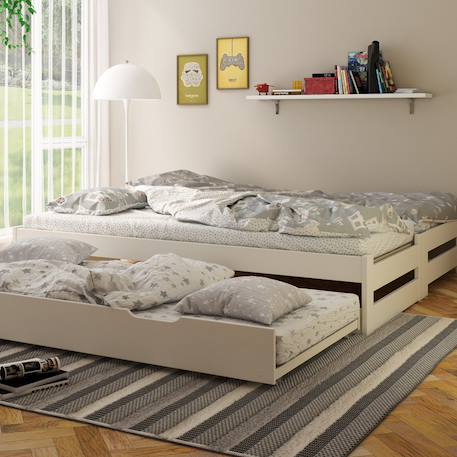 Lit sofa avec lits gigognes pin massif  ninon Blanc 1 - vertbaudet enfant 