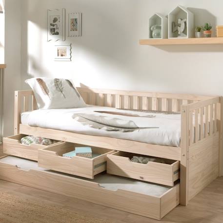 Lit tiroirs et lit gigogne pin massif naturel  axel Bois naturel 2 - vertbaudet enfant 
