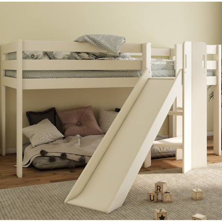 Lit mi-hauteur avec toboggan pin massif  basile Blanc 1 - vertbaudet enfant 