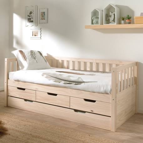 Lit tiroirs et lit gigogne pin massif naturel  axel Bois naturel 1 - vertbaudet enfant 