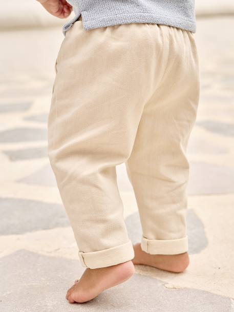 Pantalon bébé taille élastiquée caramel+vanille 9 - vertbaudet enfant 