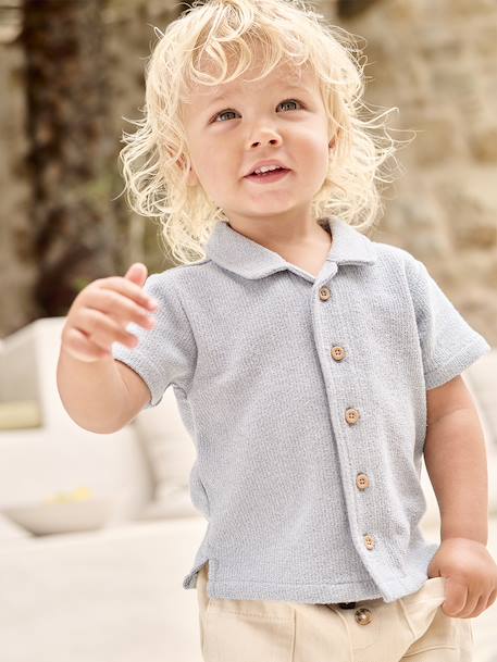 Chemise manches courtes maille fantaisie bébé bleu grisé 1 - vertbaudet enfant 