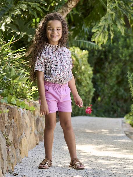 Tee-shirt blouse forme crop fille corail+écru+vert sauge 8 - vertbaudet enfant 