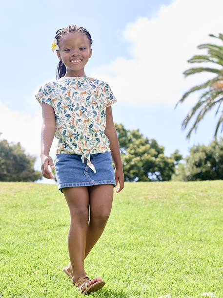 T-shirt fille imprimé noeud fantaisie manches courtes blanc+blanc imprimé+lavande+rose 8 - vertbaudet enfant 
